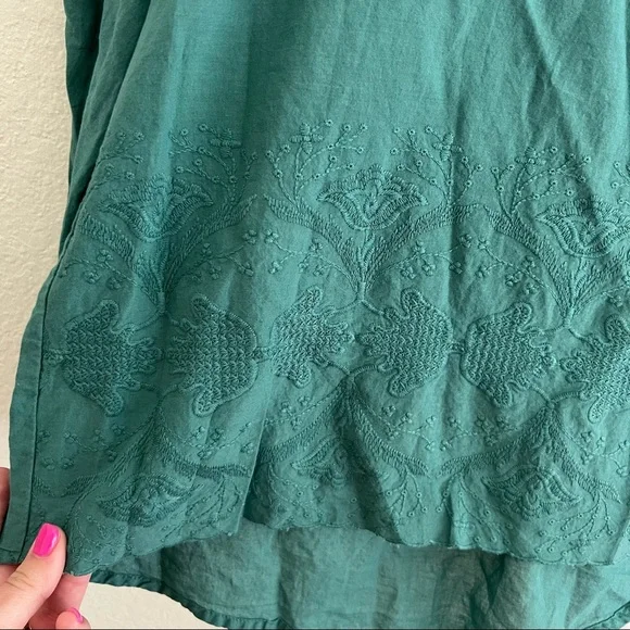 Zara Teal Square Neck Embroidered Blouse Sz M - Picture 3 of 6